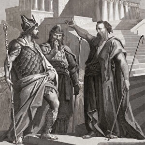 The Hebrew prophet Haggai exhorts Governor Zerubbabel and the High Priest Joshua to begin the building of Jerusalems Second Temple. After a 19th century work by Jan Reckleben