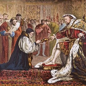 Hugh Latimer 1485 To 1490-1555 English Protestant Preacher And Martyr Presenting The Bible To King Henry Viii 1491-1547 From Old Englands Worthies By Lord Brougham And Others Published London Circa 1880 s