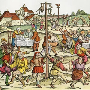 The Nose Dance, After A 16th Century Woodcut By Nikolaus Meldemann. A Rural German Dance Festival From The Middle Ages. Prizes Suspended From A Pole Are For Largest Noses Entered In The Competition And Include A Garland And A Nose Sock. From Illustrierte Sittengeschichte Vom Mittelalter Bis Zur Gegenwart By Eduard Fuchs, Published 1909