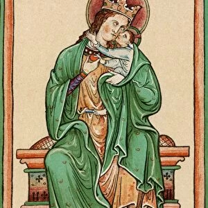 The Virgin And Child. After 13Th Century Illuminated Manuscript By Artist Matthew Paris C 1200 - 1259