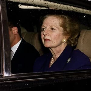Baroness Margaret Thatcher leaves her Belgravia office October 1993