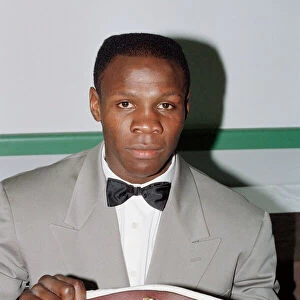 Chris Eubank with WBO belt after his epic win over Michael Watson for the WBO