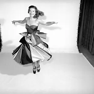 Clothing: Fashion: Skirts: Woman wearing flying panel dress. Model: Pat Owens