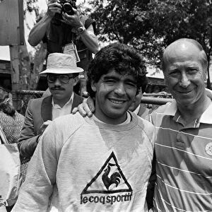 Diego Maradona - Football Player - June 1986 with Bobby Charlton in Mexico