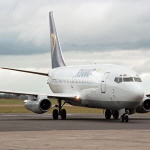 The first Dublin to Teesside flight operated by Ryanair taxis to the apron at Teesside