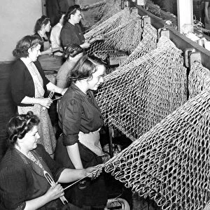 Fishermens nets being knitted on North Shields Quayside in 1949