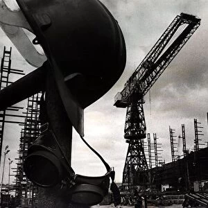 A general view showing cranes and platforms at Clyde Shipyard in Scotland April