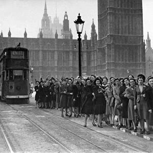 Girls strike outisde the Houses of Parliament in London today
