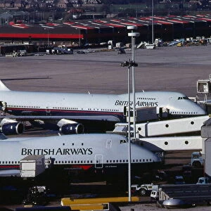 Manchester Airport 1989 British Airways aeroplanes in airport