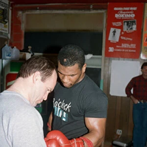 Mike Tyson in his training camp with Kevin Rooney ahead of his bout with James