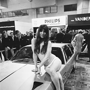 Model drapped over Motor Car at the 1969 Motor Show 1st June 1969