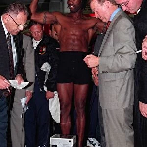Nigel Benn during weigh in before fight with Steve Collins in Manchester