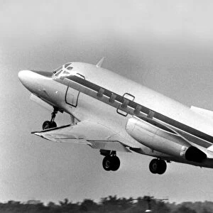 The Rockwell Sabreliner jet aircraft taking off during the 1978 Farnborough Airshow