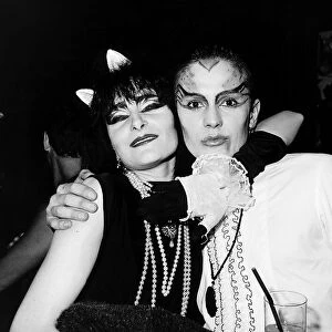 Siouxsie with the drummer of the culture club at a halloween party in a night club