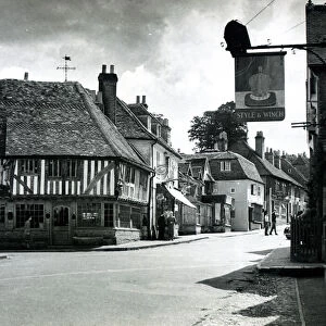 Street scene in the village of Ightham in Kent showing the local pubs