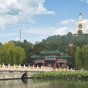 View of Jade Island with White Pagoda in Beihai Park at Beijing, China