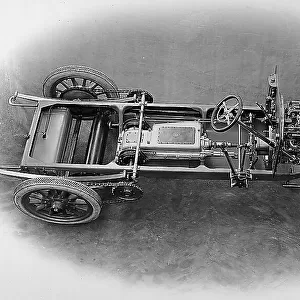 Automobile under construction (view from above), made by the Florentia automobile company in the early 1900s