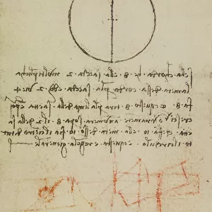 Geometric study to calculate the center of a circle, writings from the Codex Forster III, c.71v, by Leonardo da Vinci, housed in the Victoria and Albert Museum, London