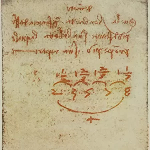 Reflections and calculations on the strength of the military cannon, writings from the Codex Forster II, c.57r, by Leonardo da Vinci, housed in the Victoria and Albert Museum, London