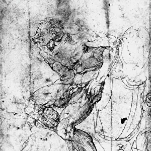 Studies for the Sistine Chapel; drawing by Michelangelo, in the Gabinetto dei Disegni e delle Stampe, at the Uffizi Gallery, Florence