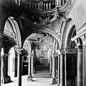 View of the atrium and the large staircase of Palazzo Madama by Filippo Juvarra in Turin