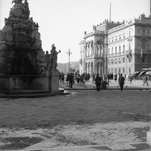 View of Piazza Unit d'Italy (formerly Piazza Grande) with the Fountain of the Four Continents and the Palace of the Prefecture in Trieste