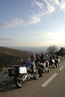 Motorbikers stopped on roadside Motorbikers stopped on roadside